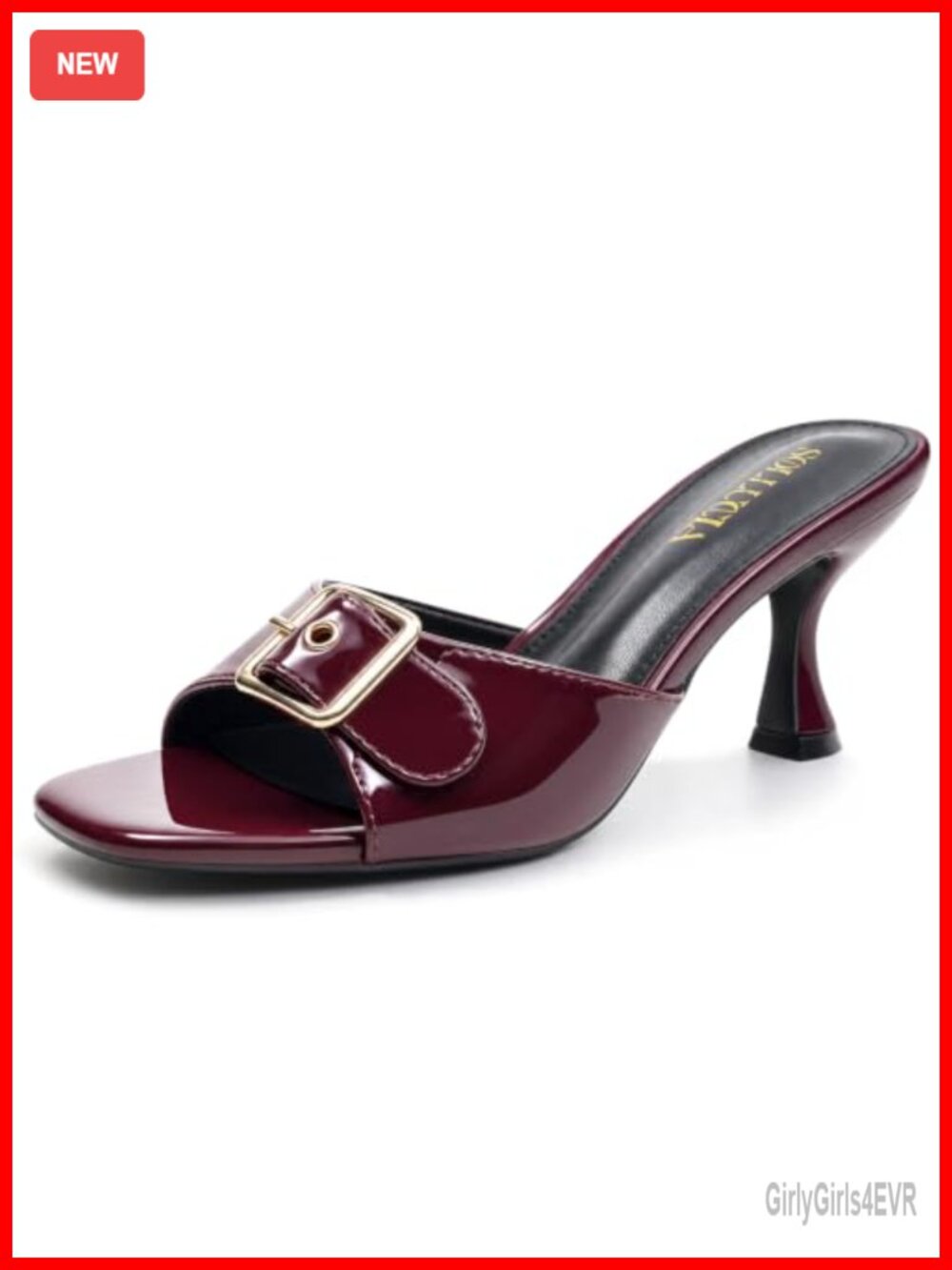 Kitten Heel Mules Square Open Toe Slip On Heeled Sandals Buckle Strap Faux